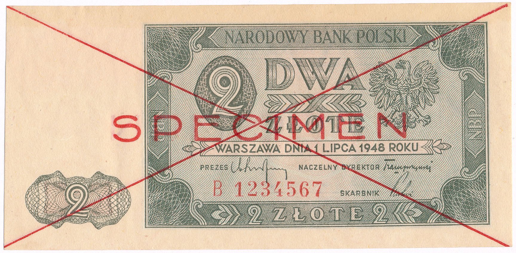 WZÓR / SPECIMEN 2 złote 1948 seria B st.1